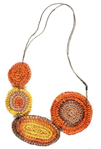Woven pandanus, bush string and natural dyed necklace