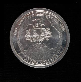 Medallion featuring a tall ship and commemorating the Australia Bicentennial 1988