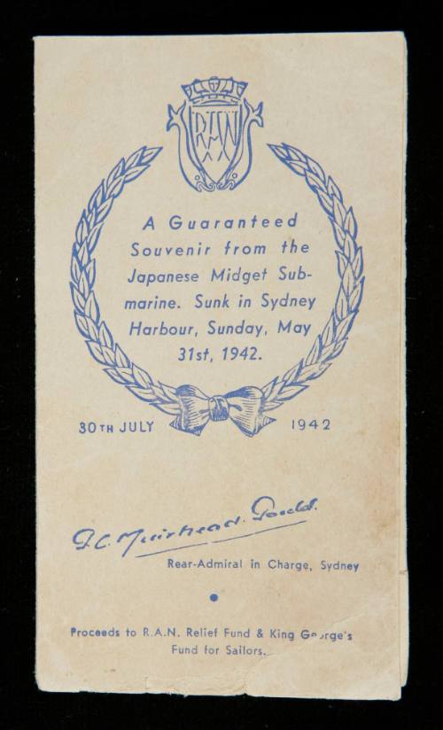 Glass wool souvenir in presentation envelope - Japanese submarine attack May 1942