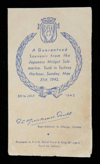 Glass wool souvenir in presentation envelope - Japanese submarine attack May 1942