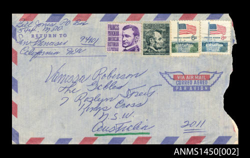 Blue envelope which held a letter addressed to Vanessa Roberson