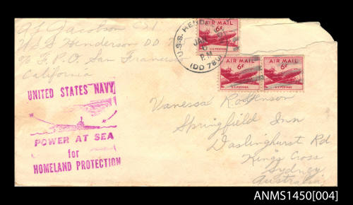 Envelope addressed to Vanessa Roberson from USS HENDERSON