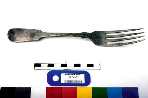 Silver table fork recovered from the wreck of the DUNBAR