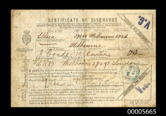 James Conder's discharge certificate from ELLORA
