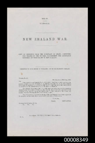 Report conveying the thanks of the imperial government for assistance rendered by the colony to New Zealand