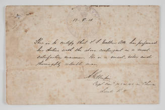 Reference note addressed to Able Seaman Thomas Fleming Walker