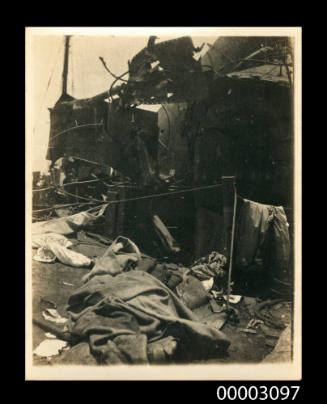 SMS EMDEN part of the deck scattered with blankets