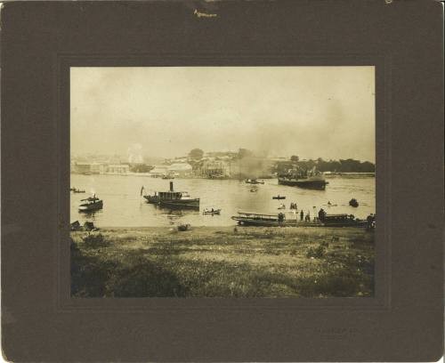 Photograph depciting the launch of a ferry in Cockatoo Island