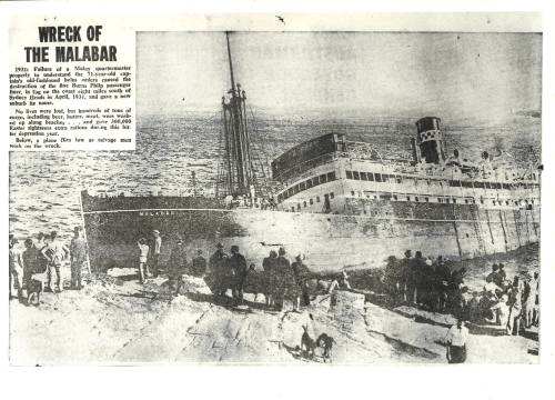 Photograph of a newspaper clipping relating to the wreck of the MALABAR
