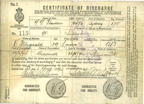 Certificate of discharge issued to Vincent Fitzgerald