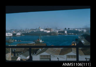 Colour photographic slide of shipping activity and wharves