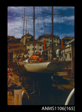 Colour photographic slide of WINSTON CHURCHILL and INGRID on slips