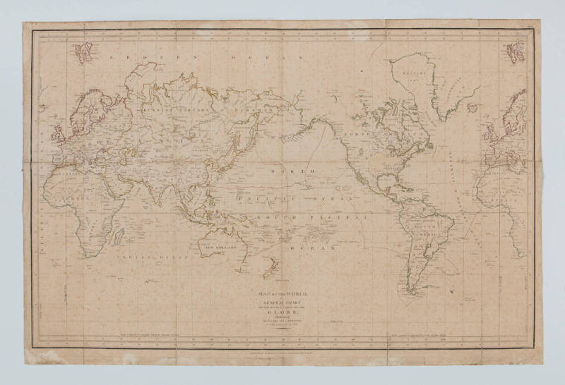 Map of the world illustrating the voyage of La Perouse 1785-1788 with a ...