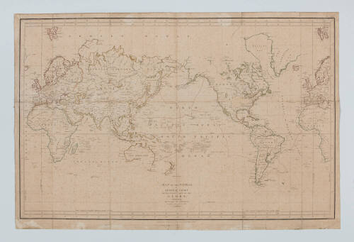 Map of the world illustrating the voyage of La Perouse 1785-1788 with a pencilled track apparently recording the voyage of the MARY from Calcutta to Port Jackson in 1818