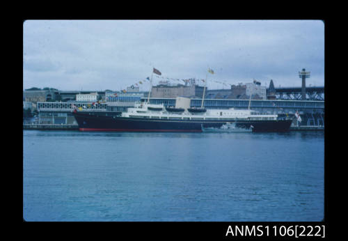 Colour photographic slide of a ship berthed at the Circular Quay passenger terminal