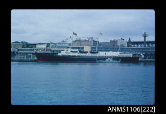 Colour photographic slide of a ship berthed at the Circular Quay passenger terminal