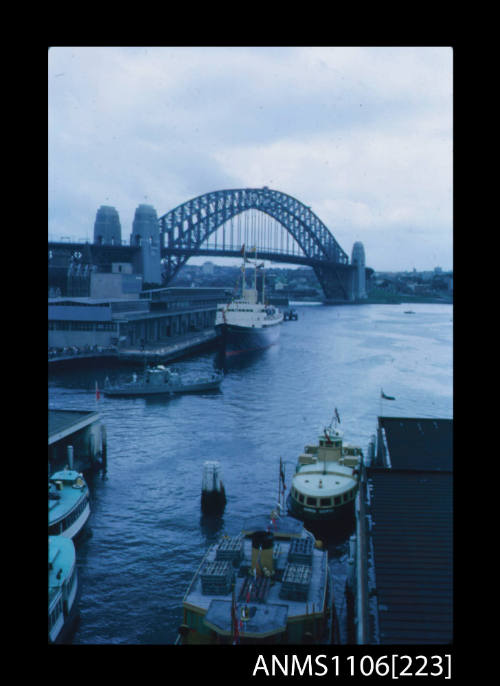 Colour photographic slide of a vessel berthed at the Circular Quay passenger terminal