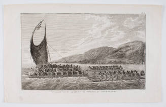 Tereoboo, roi d'Owyhee apportant des presents au Captaine Cook (Tereoboo king of Hawaii carries gifts to Captain Cook)