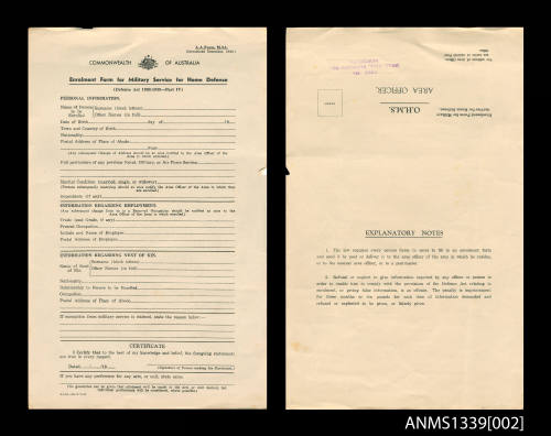 Enrolment Form for Military Service for Home Defence