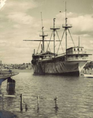 Hulk of the training ship TINGIRA moored at Berry's Bay