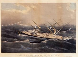Clipper ship COMET of New York in a hurricane off Bermuda, on her voyage from New York to San Francisco, October 1852