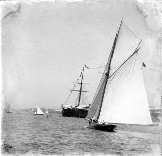 Cutter and sailing ship on Sydney Harbour, New South Wales