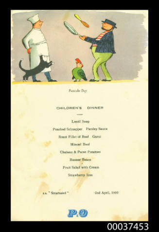 Pancake Day, children's dinner on SS STRATHAIRD 2 April 1959