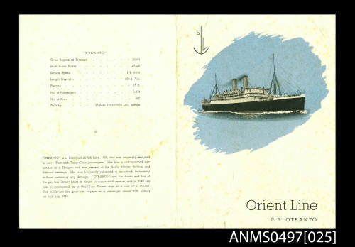 Orient Line SS OTRANTO Dinner Menu 1 December 1956