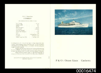 P&O Orient Lines SS CANBERRA dinner menu Tuesday 1 May 1962