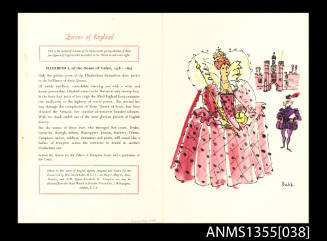 SS ORSOVA 16 December 1958 Queens of England menu card cover - Queen Elizabeth I, House of Tudor