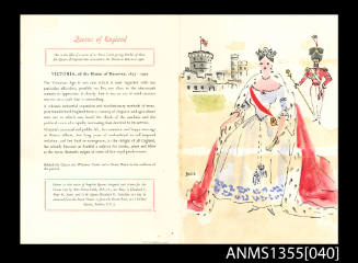 SS ORSOVA 22 December 1958 Queens of England menu card series - Queen Victoria,  the House of Hanover
