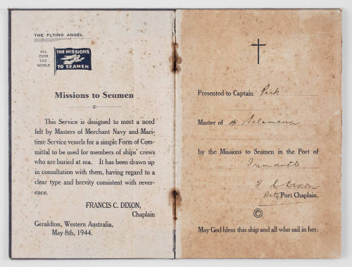 An Order for the Burial of the Dead at Sea issued by The Missions to Seamen