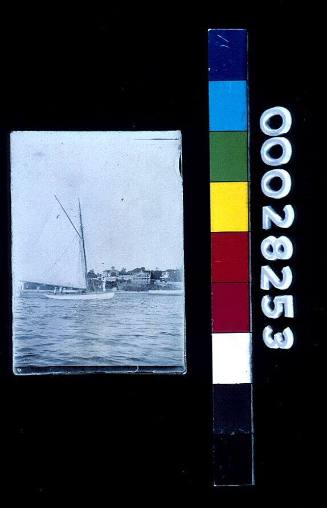 Yacht from starboard side: photographic study for the frieze 'Sydney Harbour Foreshores at Sunset' by Muriel Binney