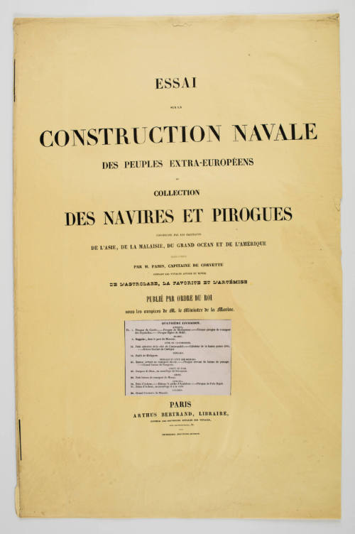 Essai sure la construction navale des peuples extra-Europeen ou collection des navires et pirogues construits par les habitants de l'Asie, de la Malaisie, du Grand Ocean et de l'Amerique