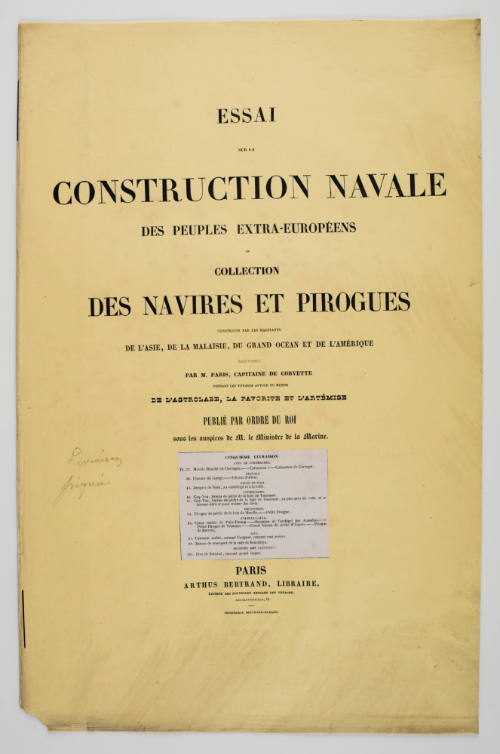 Essai sure la construction navale des peuples extra-Europeen ou collection des navires et pirogues construits par les habitants de l'Asie, de la Malaisie, du Grand Ocean et de l'Amerique