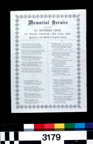 Hymn sheet for Captain Clinch's memorial service onboard SS SOUTHERN CROSS
