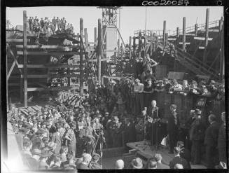 Prime Minister Robert Menzies at the laying of the keel of cargo steamship RIVER CLARENCE