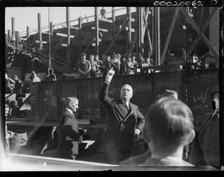 Robert Menzies at the keel laying of RIVER CLARENCE at Cockatoo Island Dockyard
