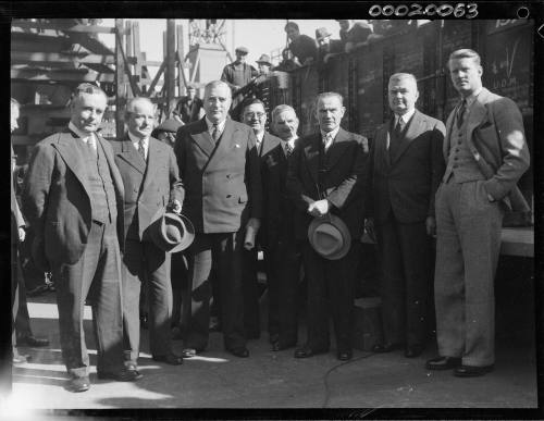 Robert Menzies at the keel laying of RIVER CLARENCE at Cockatoo Island Dockyard