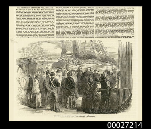 Departure of Mrs Chisholm, in THE BALLARAT, for Australia