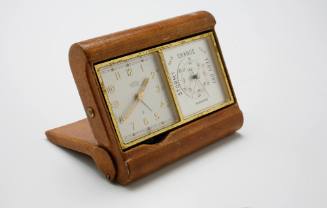 Travelling clock and barometer in pigskin case