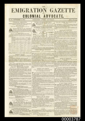 The Emigration Gazette and Colonial Advocate.  No. 48.  17 September 1842.