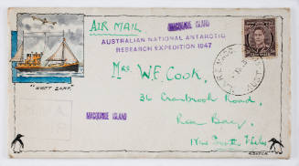 ANARE HMAS WYATT EARP envelope sent to Mrs W.F. Cook from Macquarie Island