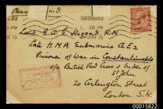 Envelope addressed to Lieutenant Geoffrey Haggard