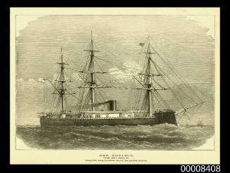 HMS MONARCH. Captain Henry Fairfax CB. Tonnage, 8320; Armour, 8 to 10 inches; Men, 515; Guns, four 25 ton, two 6 1/2 ton