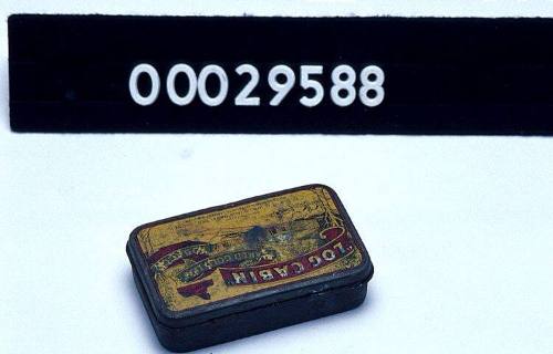 Log cabin brand tobacco tin containing hooks and sinkers used by Harold Grainger Rabone prior to 1945