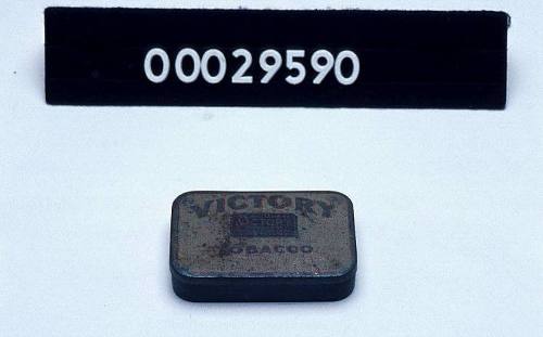 Victory brand tobacco tin containing hooks and sinkers used by Harold Grainger Rabone prior to 1945