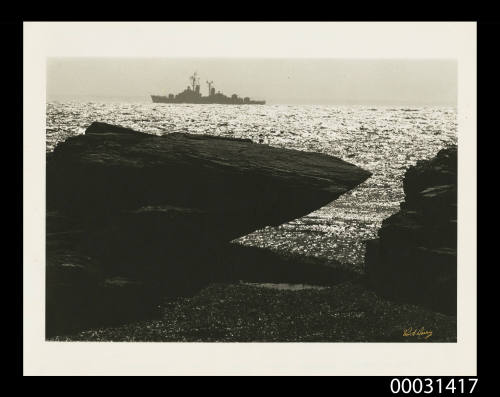 US Navy destroyer passing Brenton Point, Rhode Island