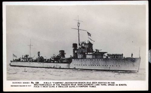 Defence Series No 158  HMAS VAMPIRE, Destroyer which has seen service in the Mediterranean in the present War