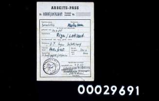 Arbeits-pass issued to Marta Saulitis (nee Zeltins), 4 August 1949